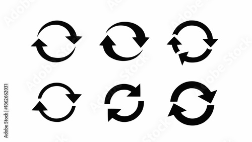 Collection of Circular Arrows Indicating Recycling and Rotation.