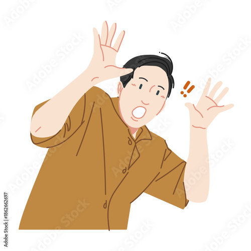 A man in brown clothes was shocked.