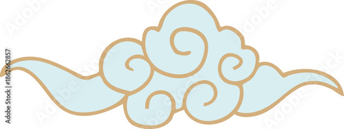 Color illustration of sky-blue cloud decoration drawn with golden lines suitable for Korean Lunar New Year
