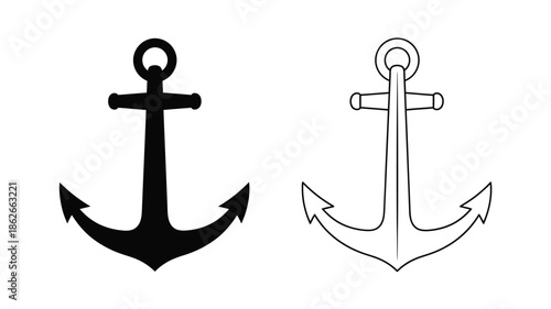Two anchor designs one solid black and one outline a striking silhouette