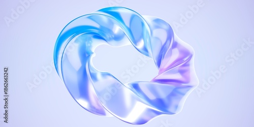 Foto Abstract 3D Iridescent Twisted Form with Smooth Glass-Like Surfaces on a Light B