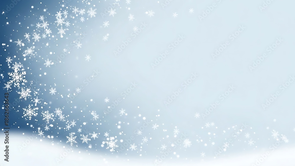 Fototapeta premium Snowflakes Falling on Blue Background falling snow winter 1