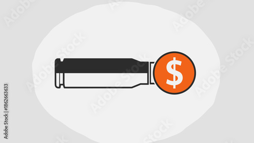 Ammunition cost concept illustration with bullet and dollar sign.