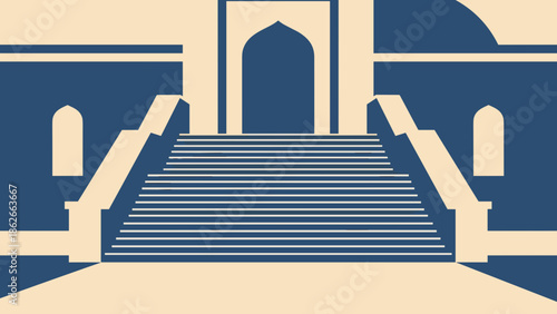 Architectural Grandeur A Majestic Staircase Leading to an Arched Entrance.