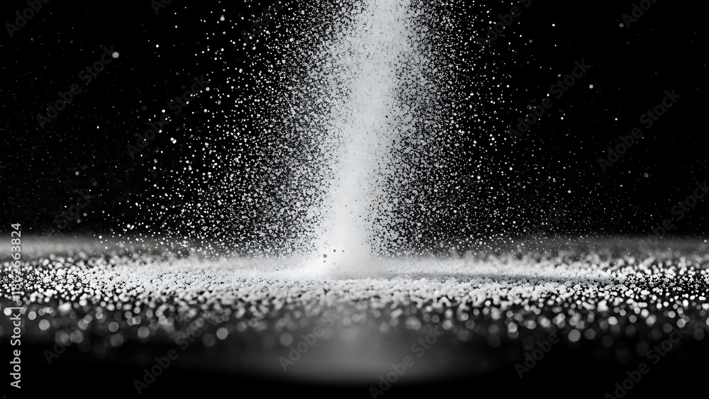 Obraz premium Falling white snowflakes on black background with illuminated snowfall falling snow