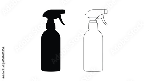 Two spray bottles one dark and one light in a minimalist silhouette