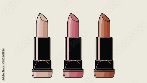 Three lipstick tubes in varying shades of nude and pink displayed against a plain background for beauty and makeup concepts.
