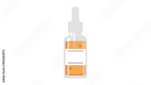 Glass serum bottle with an orange liquid and blank label featuring a minimalist design for cosmetic packaging presentations.