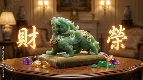 The mythical Pi Xiu (or Pi Yao) carved from jade, a powerful Feng Shui creature known for attracting and protecting wealth.