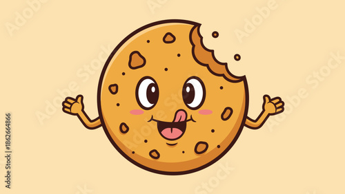 Cartoon Cookie Character with Bite Taken and Happy Expression.