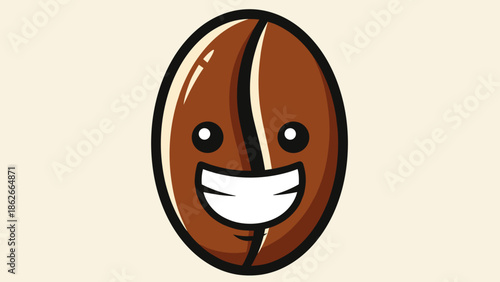 Cartoon Coffee Bean Character with a Cheerful Smile.