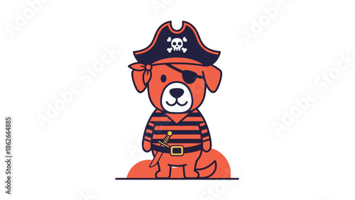 Cartoon Dog Dressed as a Pirate with Eye Patch and Hat.