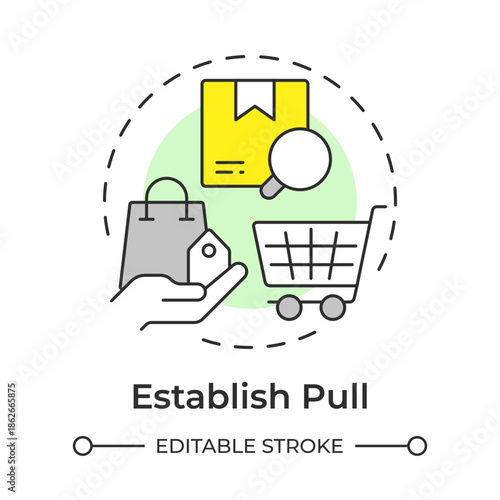 Establish pull multi color concept icon. Online shopping, item purchase. Order tracking. Round shape line illustration. Abstract idea. Graphic design. Easy to use in article, infographic