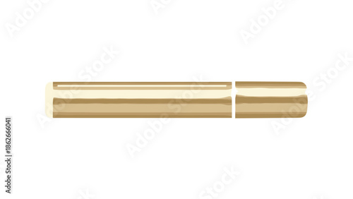 Slender gold or beige cosmetic pencil or stick for lip or eye makeup application in a high-end beauty and fashion context.