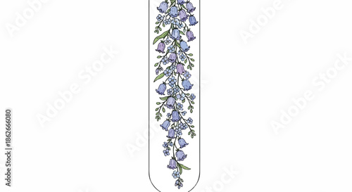 Vertical Hanging Bluebell Garland with Delicate Purple Bell Flowers on White Background