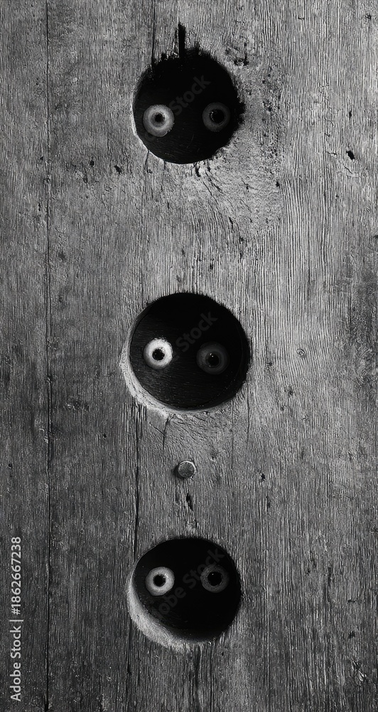 Fototapeta premium Three faces in a wooden plank