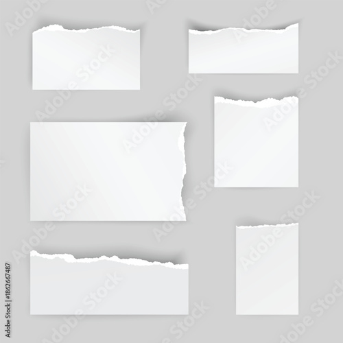 Collection of various blank white ripped paper pieces 1.