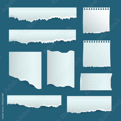 Collection of white torn paper pieces with jagged edges.