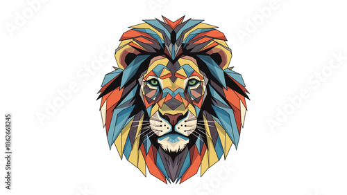Colorful Lion Head Illustration with Geometric and Abstract Design Elements.