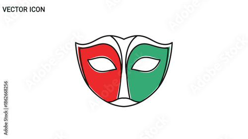Colorful Venetian Mask Illustration Red and Green Carnival Symbol.