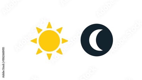 Day and Night Icons Sun and Moon Representing Time.