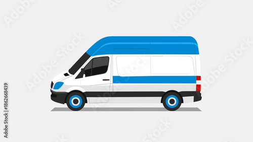 Delivery Van Illustration White Van with Blue Accents.