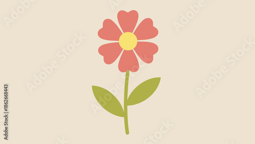 Delicate Pink Flower with Yellow Center and Green Stem.