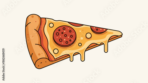Delicious Pizza Slice with Pepperoni and Melted Cheese Illustration.