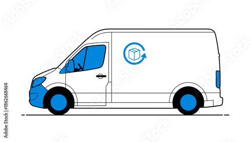 Delivery Van Illustration with Package Logo on Side Panel.