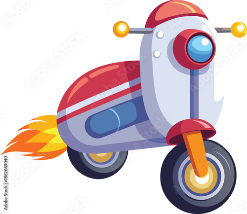 Futuristic Rocket Powered Scooter Vector - Fast Turbo Moped with Flame Booster