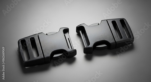 Two-Piece Plastic Buckle Fastener Set for Secure Connection on Gray Backdrop