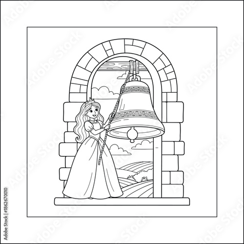 Princess line art vector coloring page for kids and adults. Bold and Easy Princess Coloring Page - Cozy Moment Fairytale Vector

