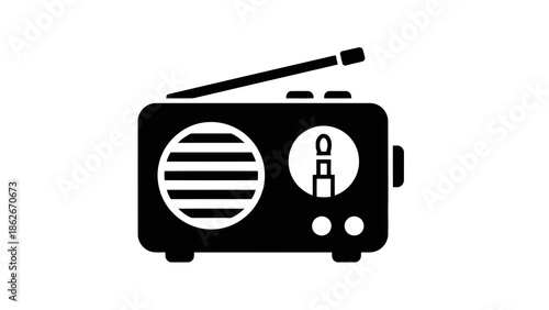 Vintage radio icon on white background