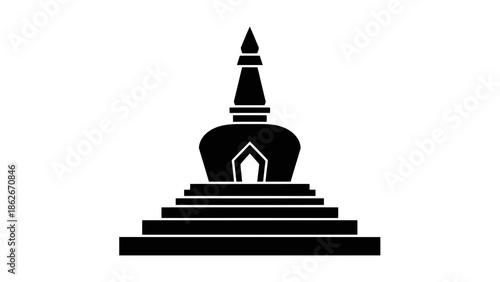 Buddhist stupa silhouette on white background