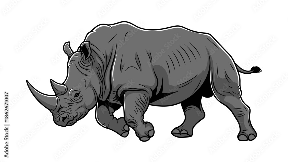 Fototapeta premium Detailed Illustration of a Powerful Rhinoceros in Motion.