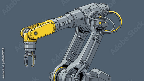 Detailed Illustration of a Robotic Arm with Yellow Accents.