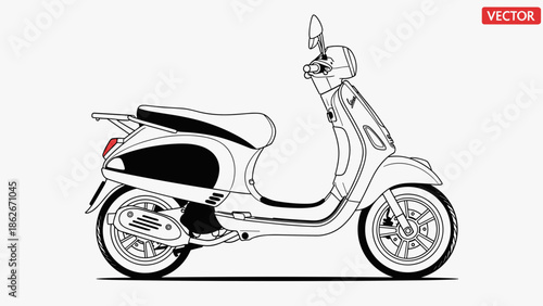 Detailed Line Art of a Classic Scooter Design.