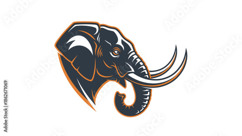 Detailed Mammoth Head Illustration with Prominent Tusks and Distinctive Features.