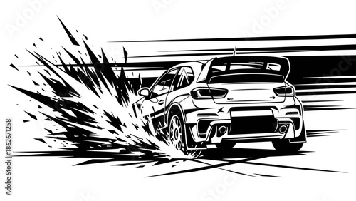 Dynamic Car Drifting Illustration with HighSpeed Splash Effect.