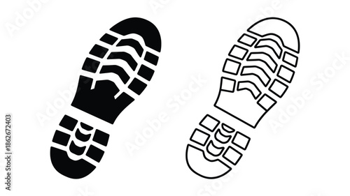 Two distinct shoe sole impressions shown as a black and white silhouette