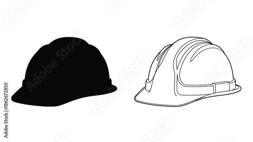 Construction helmet illustration with a dark silhouette depiction