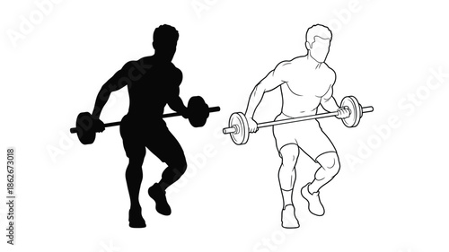 Man lifting barbell in two styles one as a striking silhouette