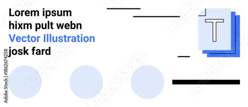 Graphic design, modern media, branding, communication, digital content, web design. Abstract composition with text, blue shapes and lines. Graphic design and modern media concepts