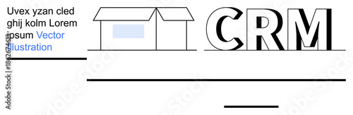 Business management, CRM systems, customer relationships, corporate identity, data analysis, marketing strategies. Visual with building and CRM text. Business management and CRM systems concept
