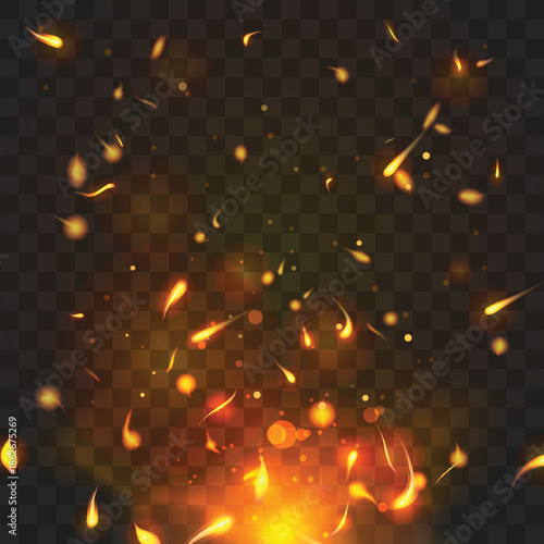 Fiery Sparks and Burning Ember Particles Floating in the Air.