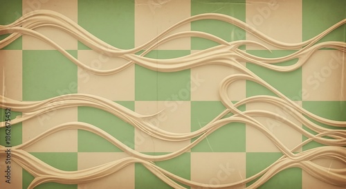 Vintage stylized waves over checkered background for artful design
