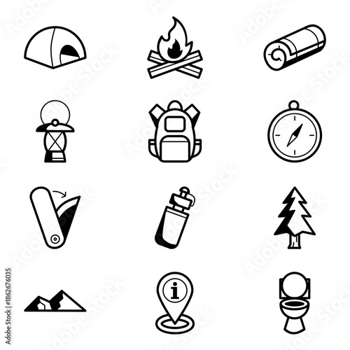 Camping ground icon set