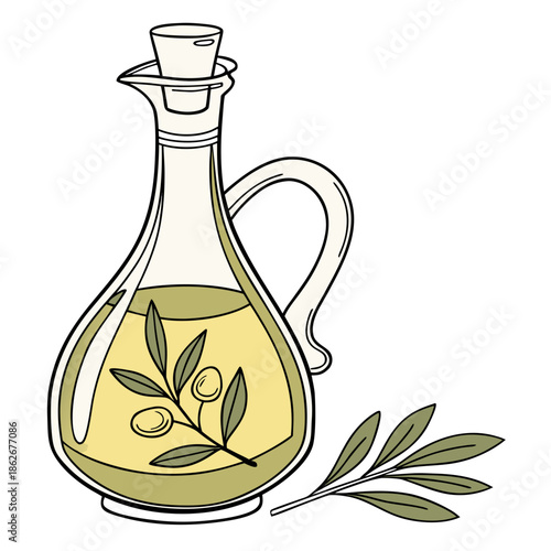 Glass Olive Oil Bottle Vector Illustration