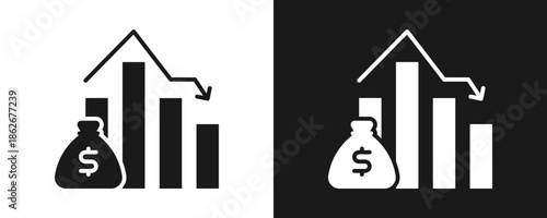 Economic Recession Icon Set Glyph In White And Black Background