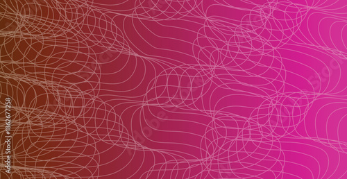 An artistic abstract background features a creative geometric pattern of colorful rainbow waves and bright pink lines over a vibrant orange vector texture backdrop